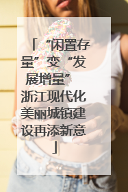 “闲置存量”变“发展增量” 浙江现代化美丽城镇建设再添新意